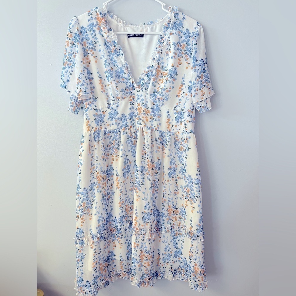🚨CLEARANCE 0124-16M Shein Floral Print Flutter Sleeve Ruffle Dress (MC-02)